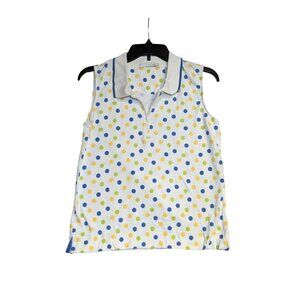 St. Aumont Womens Polka Dot Sleeveless Golf Polo Top M